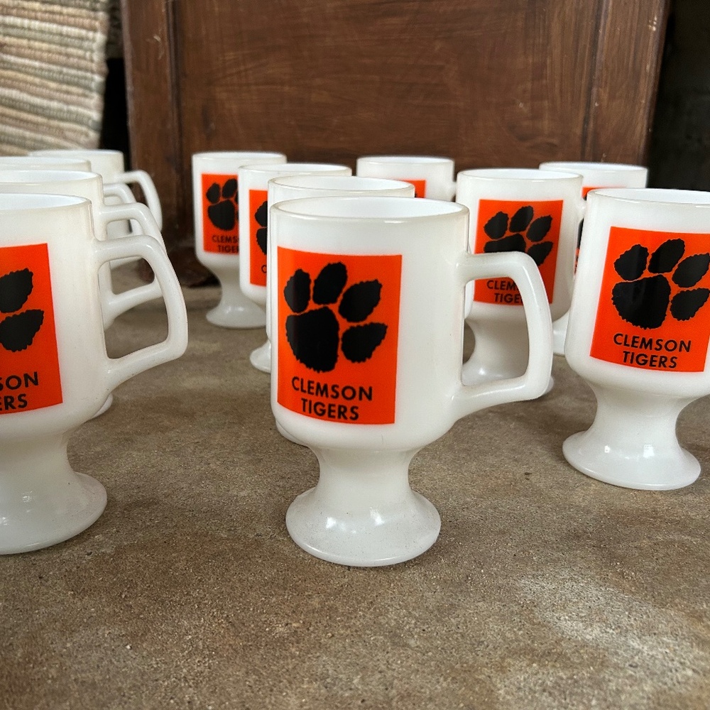 RARE Vintage Clemson University Tigers Promotional Milk Glass Coffee Mugs
